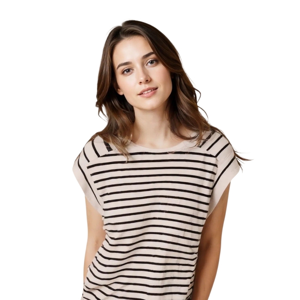 ZARA Striped Top 100% Cotton Womens Size 13/14 Black White